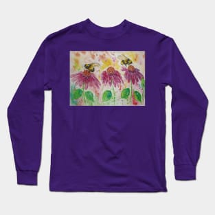 Bumblebees on Echinacea Long Sleeve T-Shirt